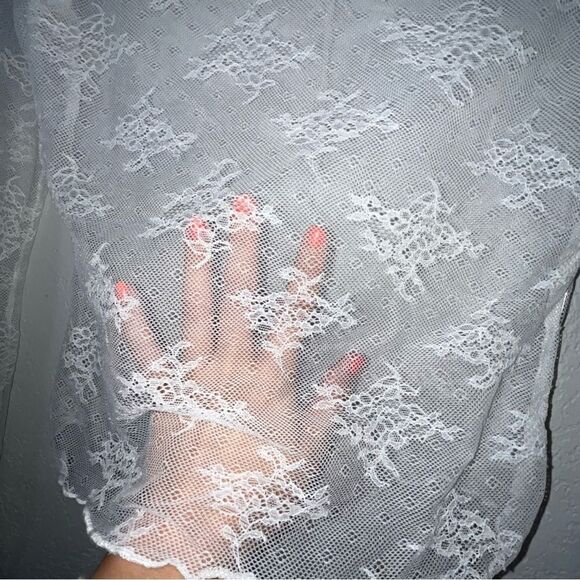 White Lace Long Sleeve Semi Sheer Top - Picture 3 of 6